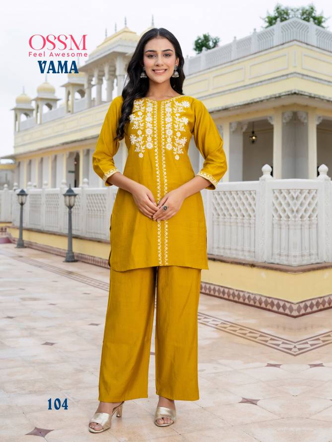 Vama By Ossm Viscose Silk Designer Cord Set Kurti With Bottom Wholesale Online